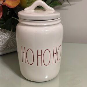 Holiday White Jar with Red HO HO HO Lettering